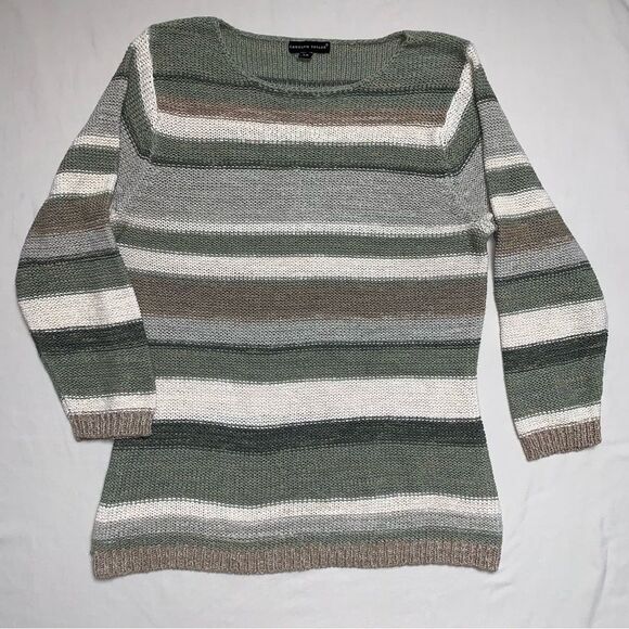 Sweater Womens Large Striped Knit Oversized Brown Granola Gorpcore Cozy Top Fall - Picture 2 of 9